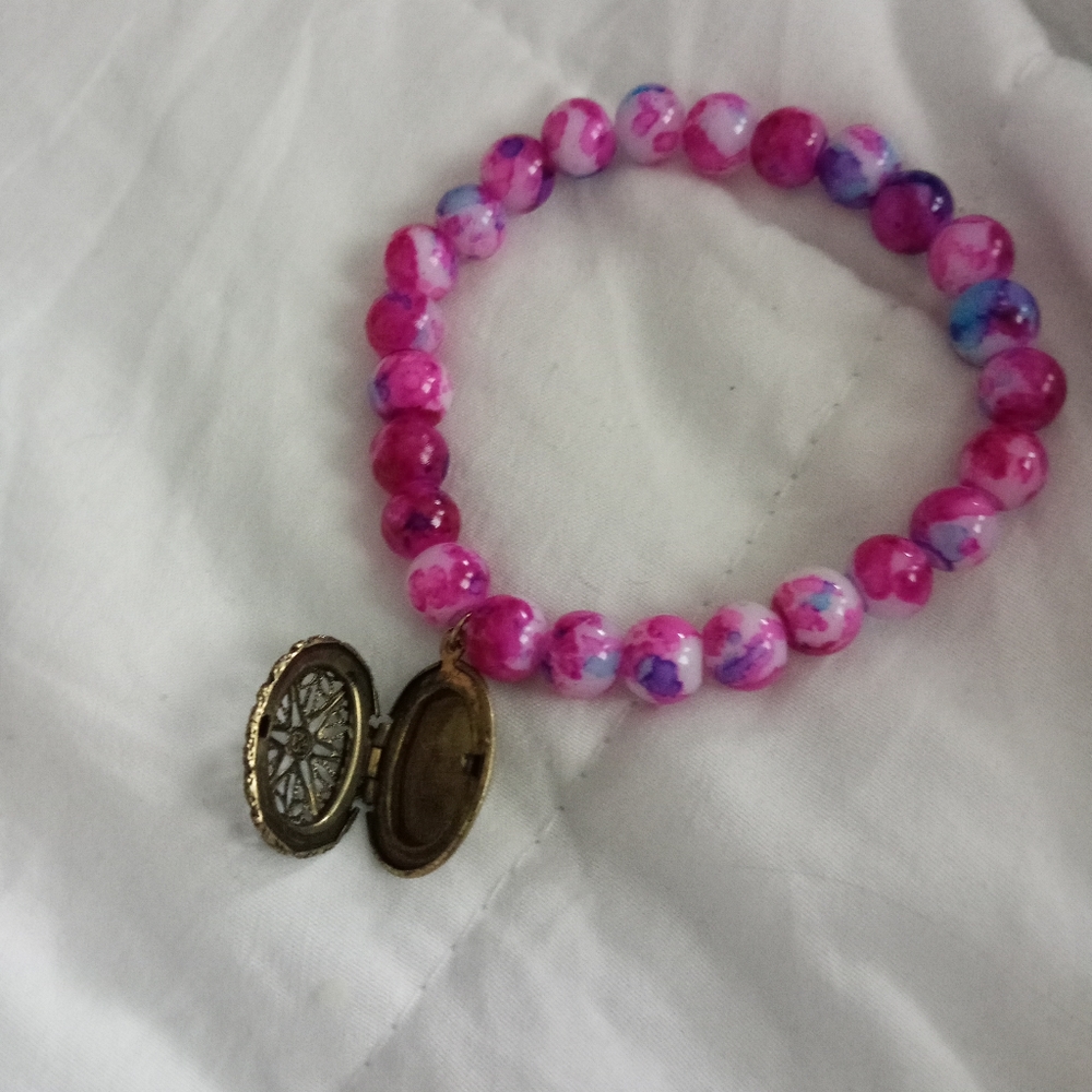 New photo locket beaded statement bracelet hand crafted vintage media